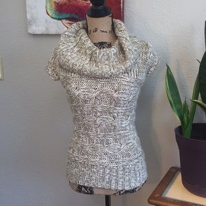 Short Sleeved Cowl Neck Knit Sweater